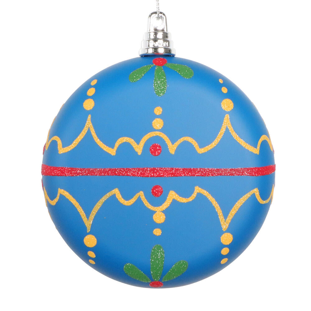 4" Blue Hand-Painted Flat Round Orn