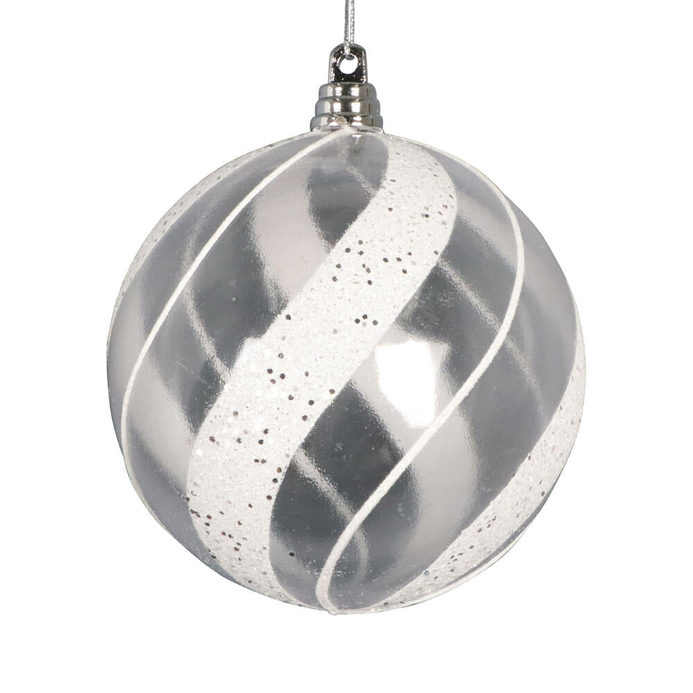 4" Clear Ball White/Silver Glit Orn