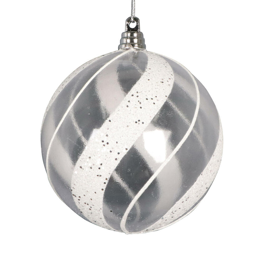 4" Clear Ball White/Silver Glit Orn