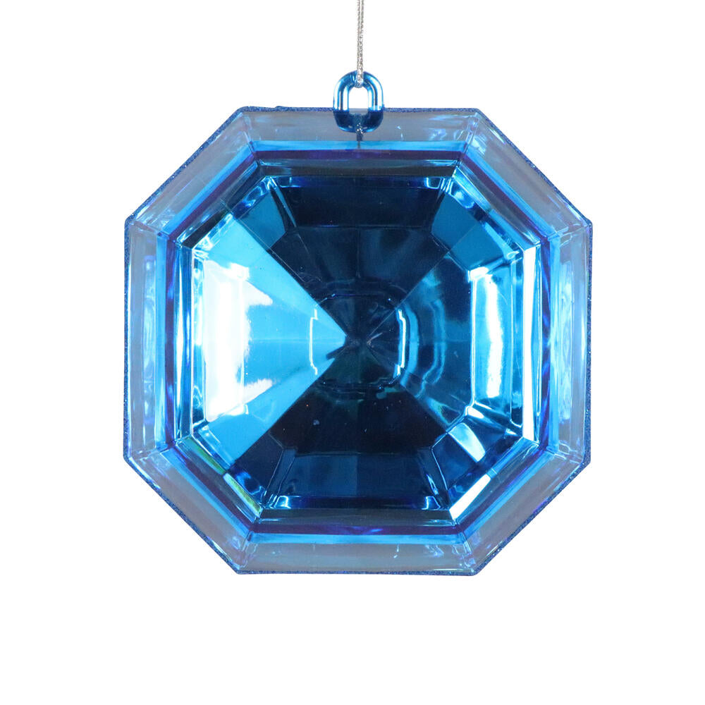 6" Blue Square Jewel Glitter Orn