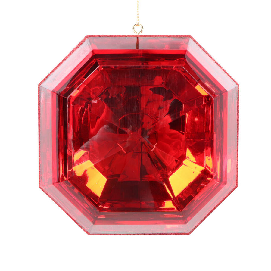 6" Red Square Jewel Glitter Orn