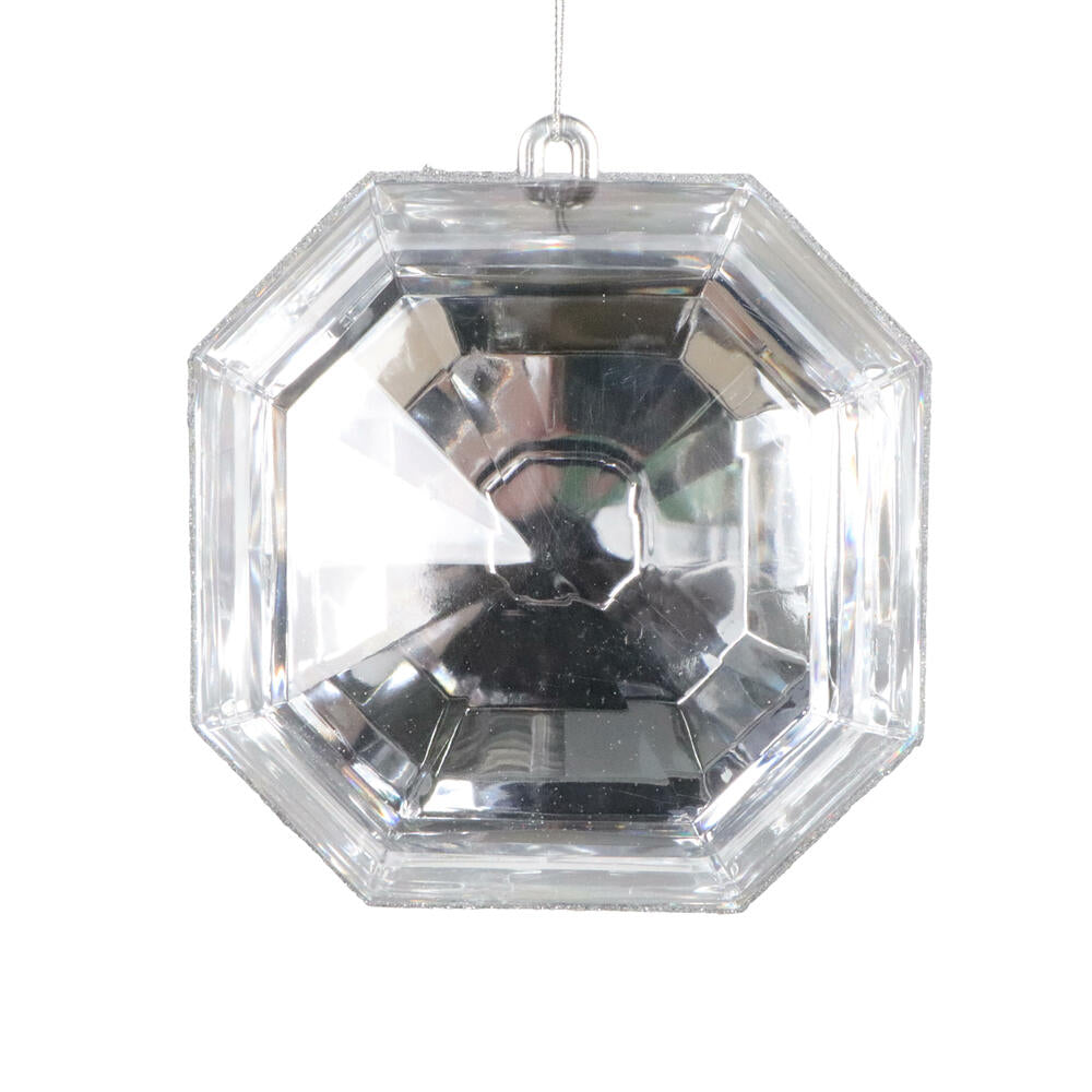 6" Silver Square Jewel Glitter Orn