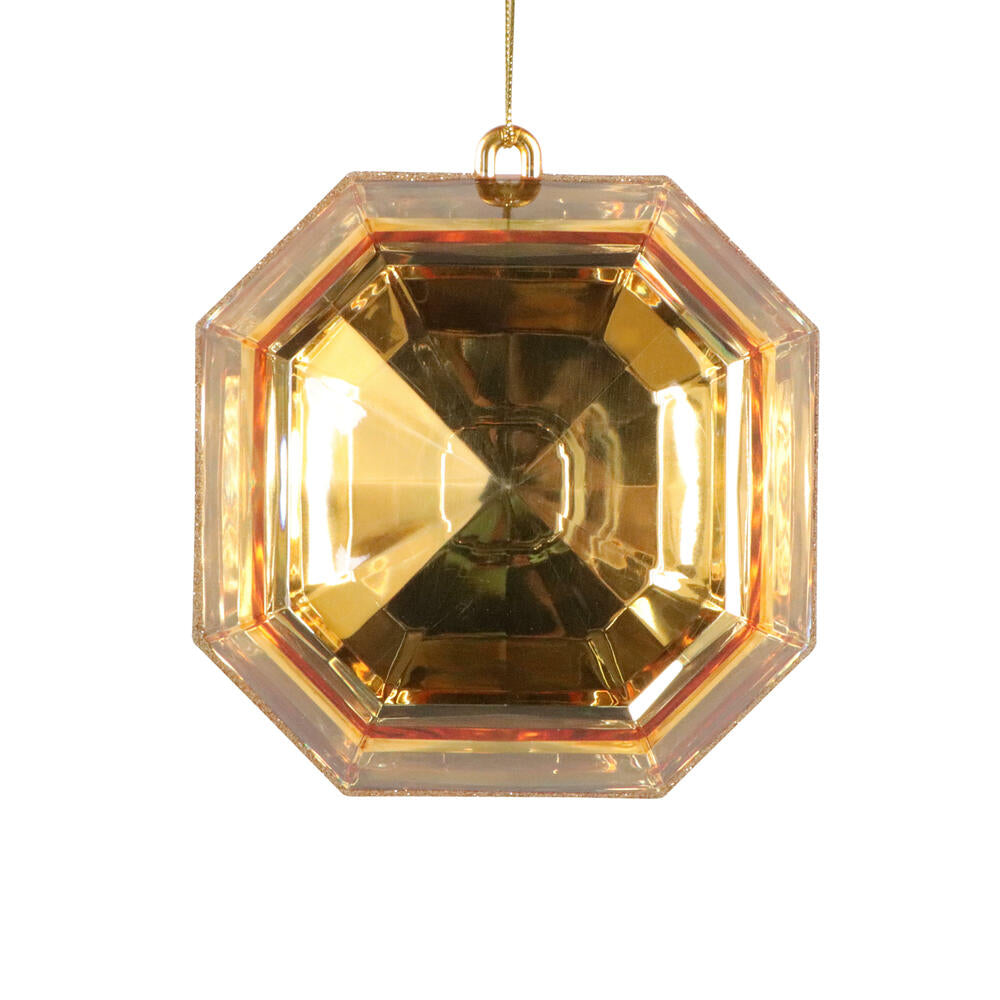 6" Gold Square Jewel Glitter Orn
