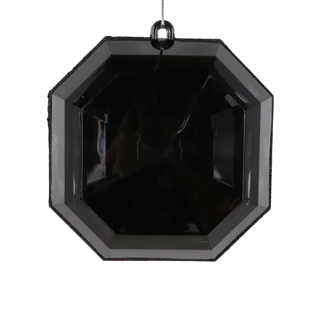6" Black Square Jewel Glitter Orn