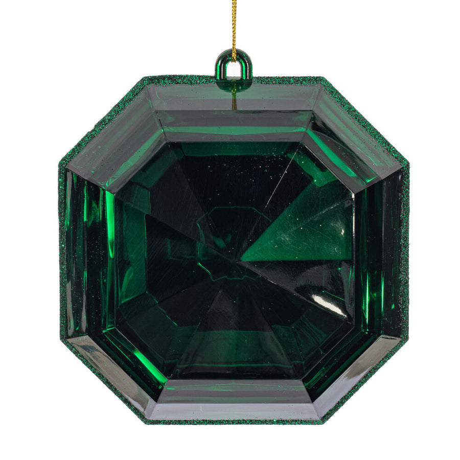 6" Dark Green Square Jewel Glit Orn