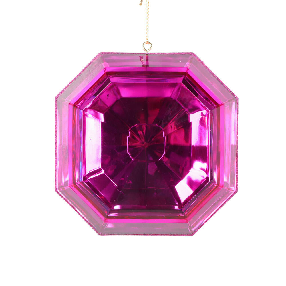 6" Pink Square Jewel Glitter Orn