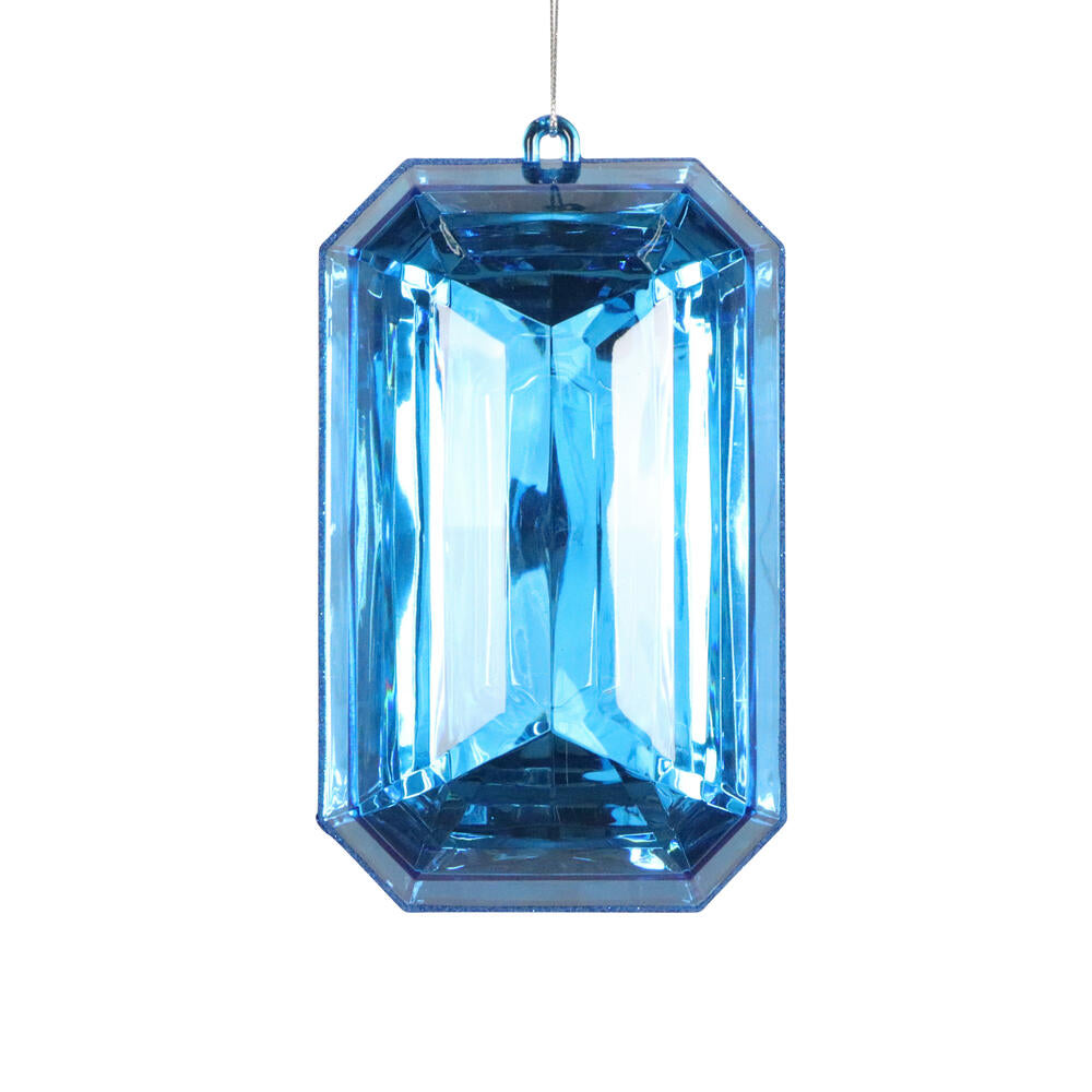 8" Blue Rectangle Jewel Glitter Orn