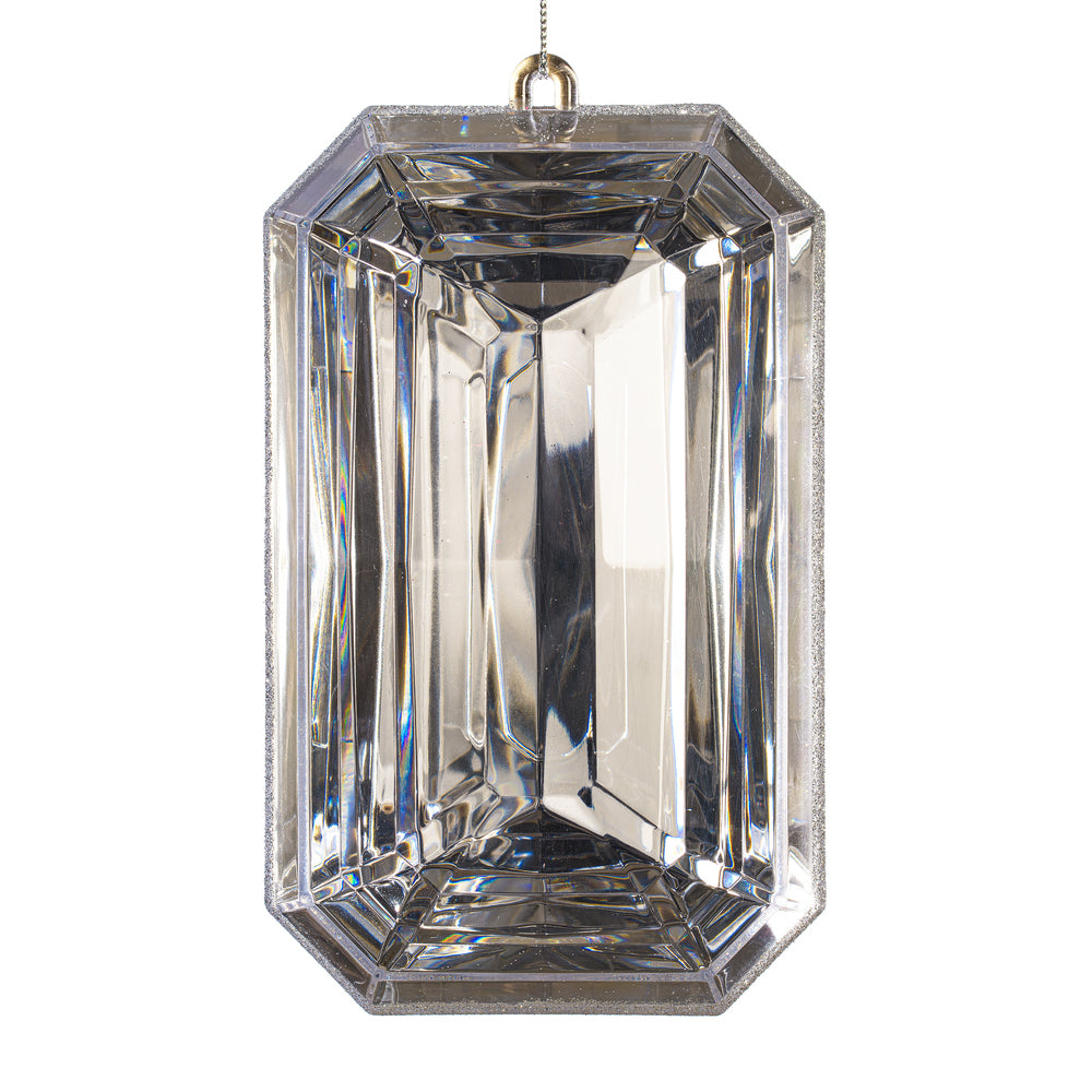 8" Silver Rectngl Jewel Glitter Orn