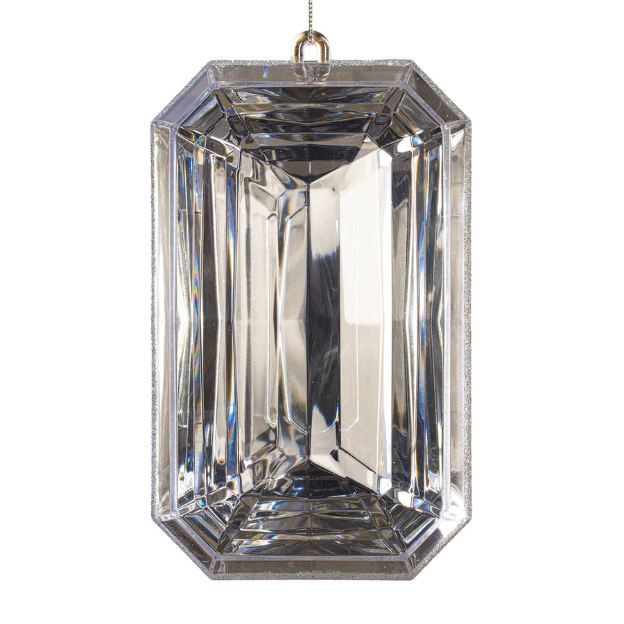 8" Silver Rectngl Jewel Glitter Orn