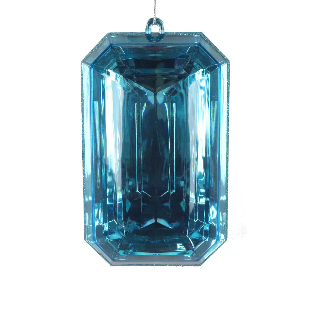 8" Turquoise Rect Jewel Glitter Orn