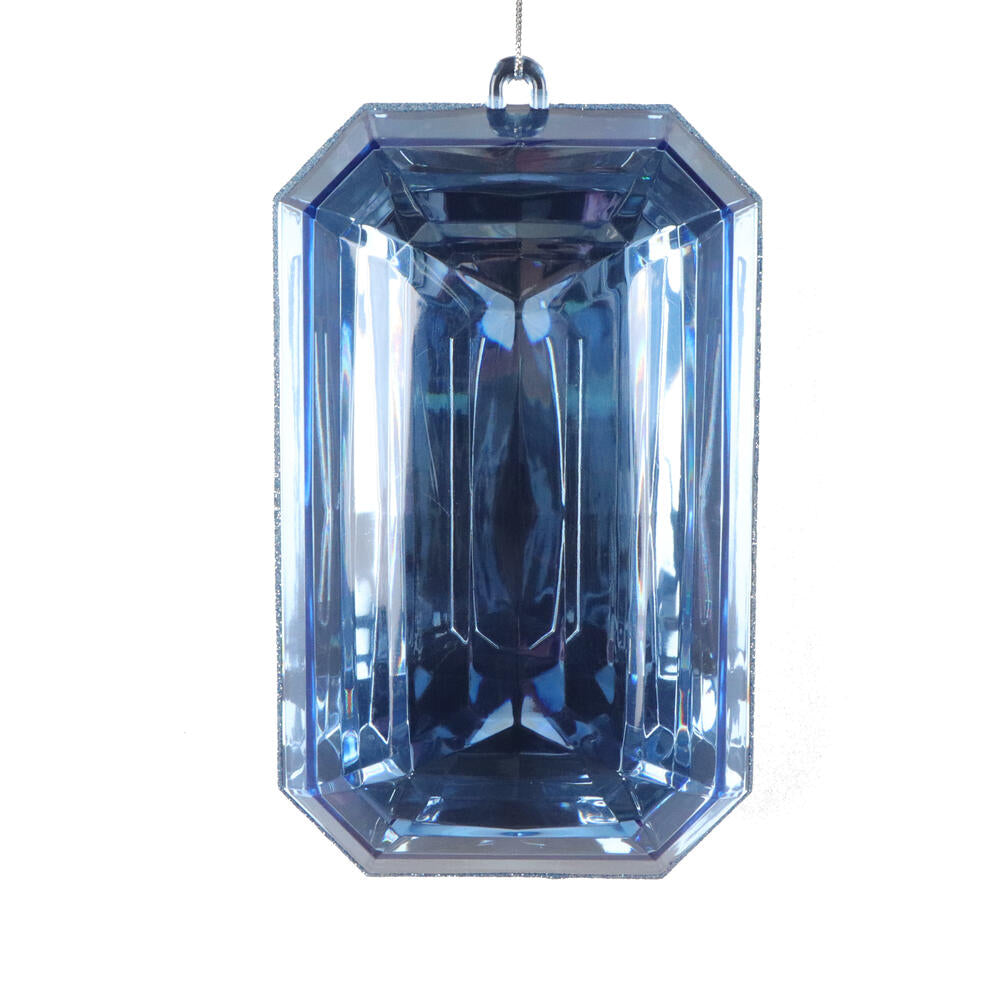 8" Baby Blue Rect Jewel Glitter Orn