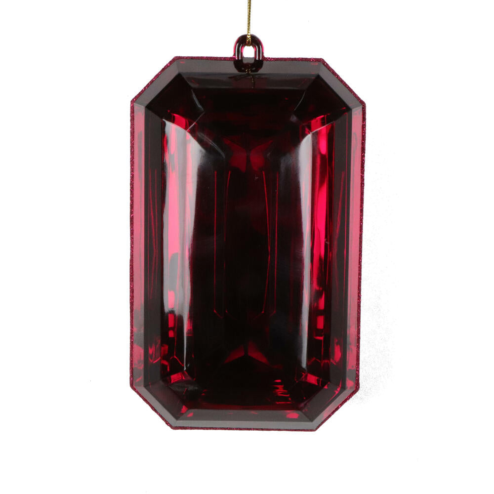 8" Burgundy Rect Jewel Glitter Orn