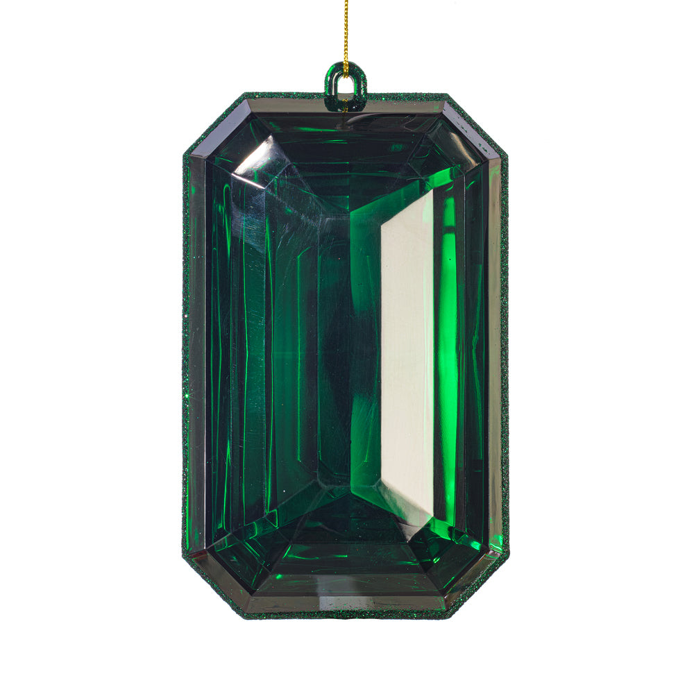 8" Dark Green Rctngl Jewel Glit Orn