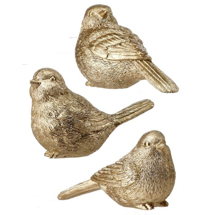 Resin Metallic Sitting Bird 4" 3As