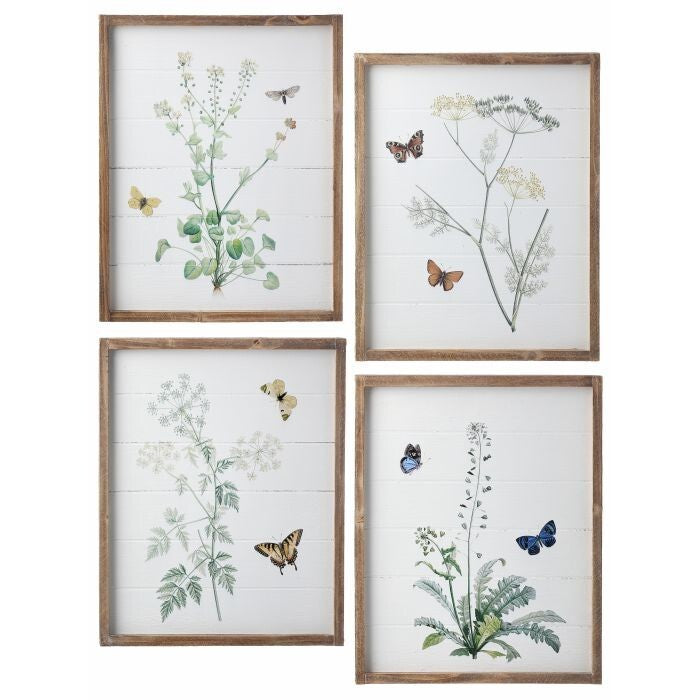 Wood Butterfly & Flower Print 12X14" 4As