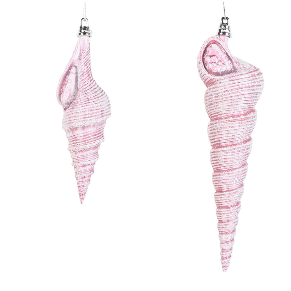 9" Pink Conical Shell Glitter Orn