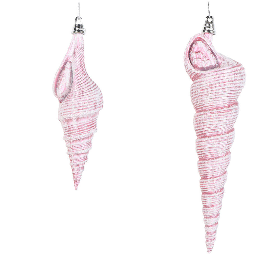9" Pink Conical Shell Glitter Orn