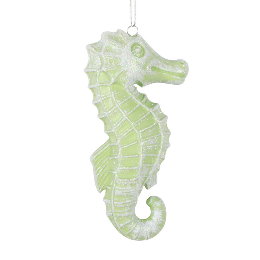 6.5" Celadon Seahorse Glitter Orn