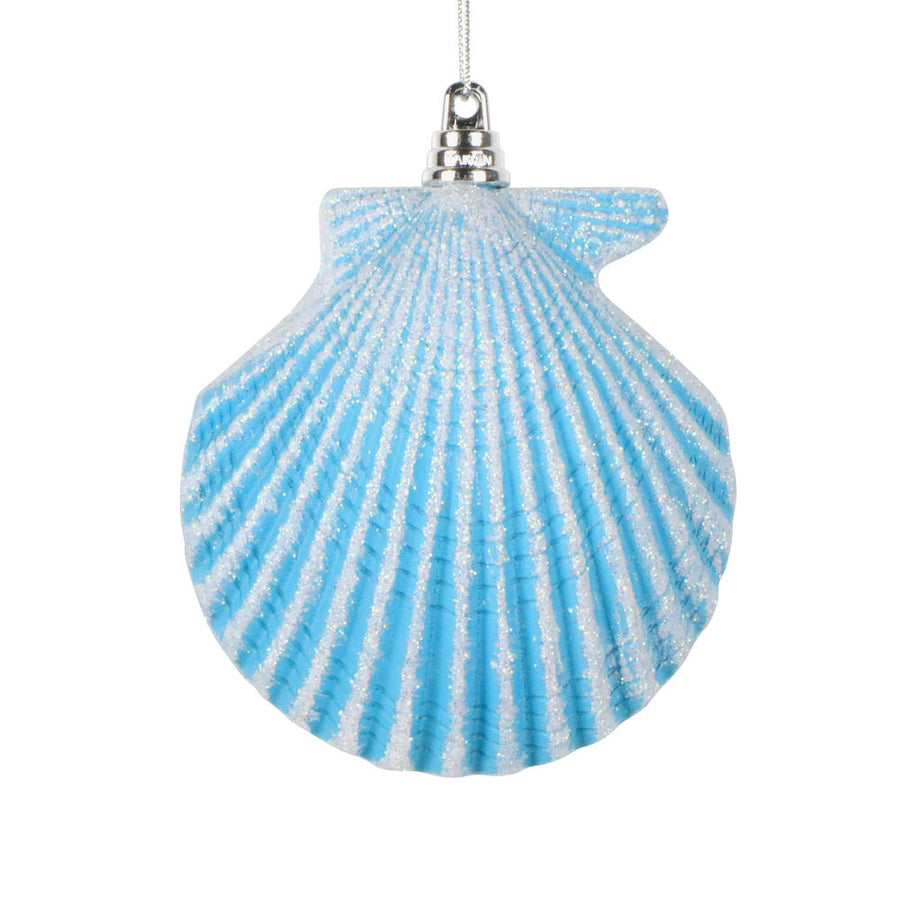 4" Turquoise Seashell Glitter Orn