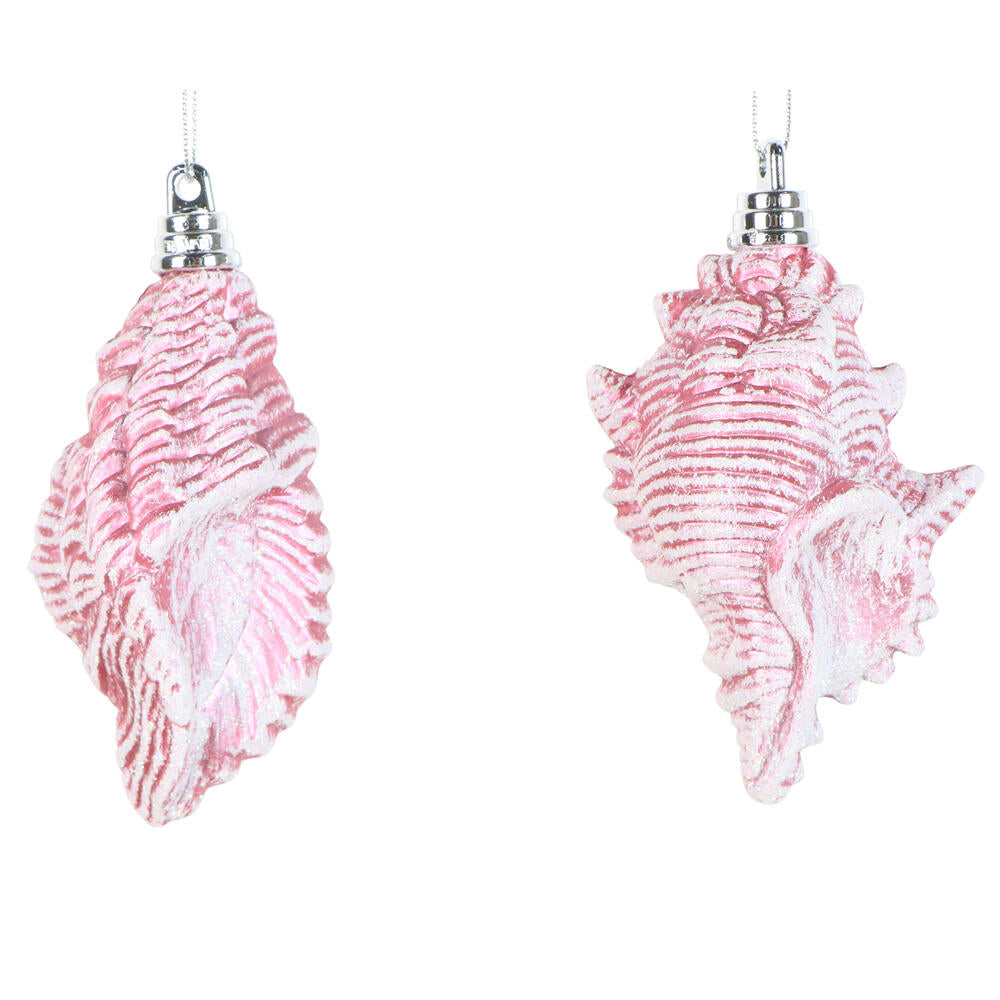 4" Pink Conch Shell Set Glitter