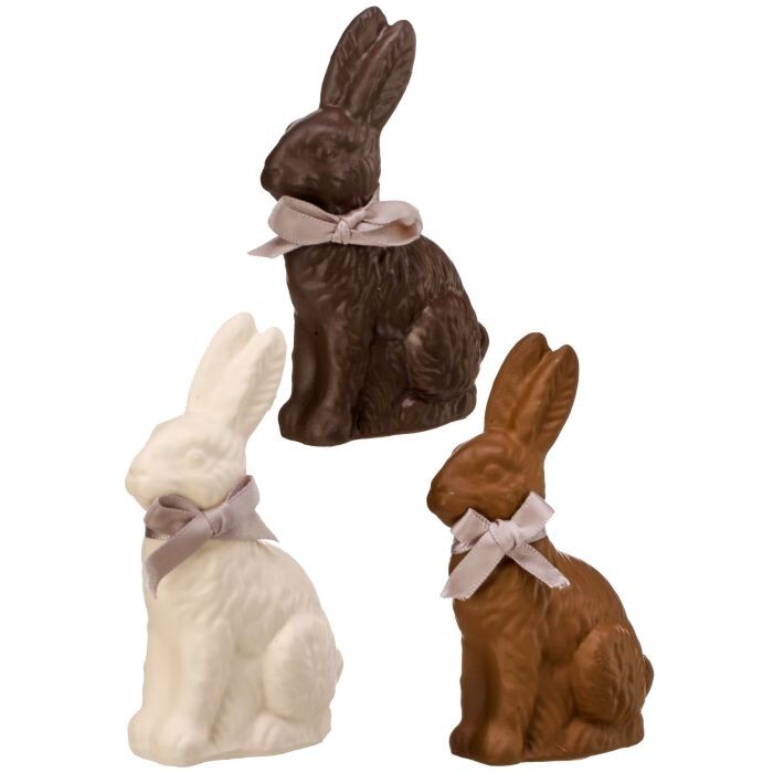 Resin Chocolate Bunny W Bow 4" 3As