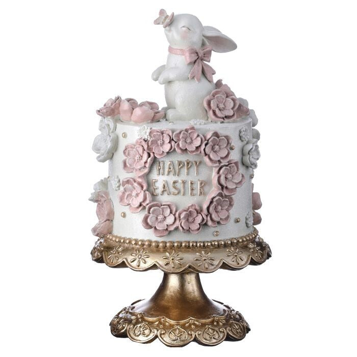 12.5" Resin Happy Easter Cake W/Bunny
