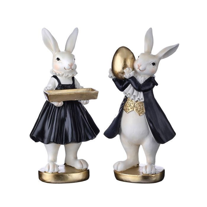 8" Resin Bunny  W/ Egg/Tray 2/Ast