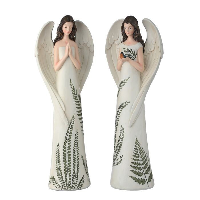 14"Resin Wild Fern Leaf Angel 2/Ast