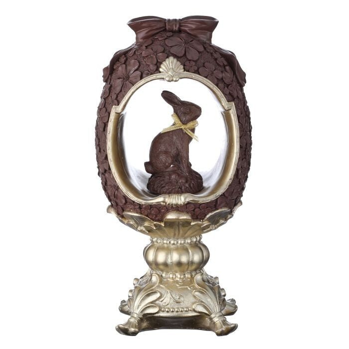 12" Resin Chocolate Egg On Pedestal W/Bunny