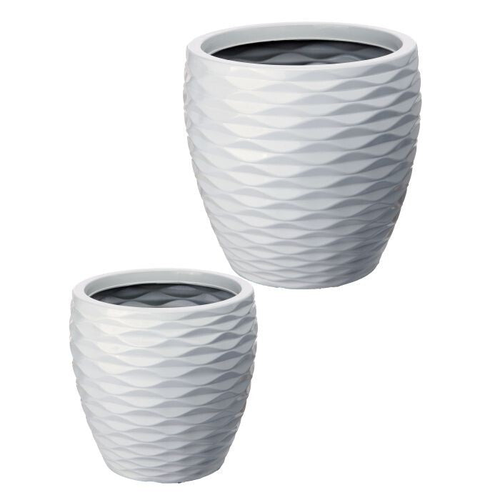 13-17" Fiber Resin Glaze Ripple Planter Set/2
