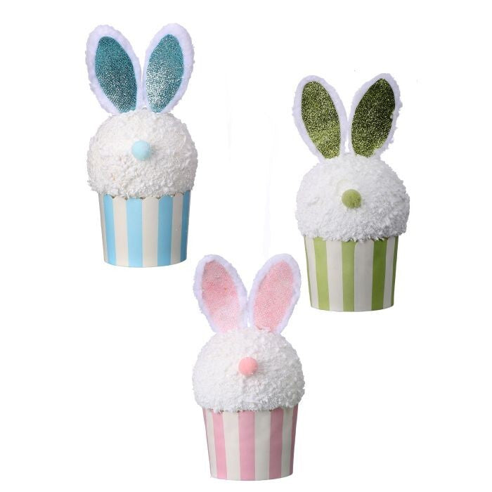7" Vintage Easter Cupcake W/Stripe Cup 3/Ast