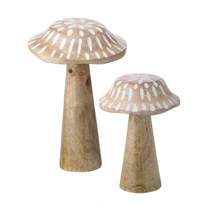 4-7" Carved Mango Wood Mushroom Set/2