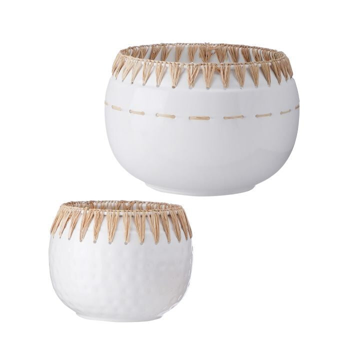 9.5-12" Iron W/Raffia Planter Set/2