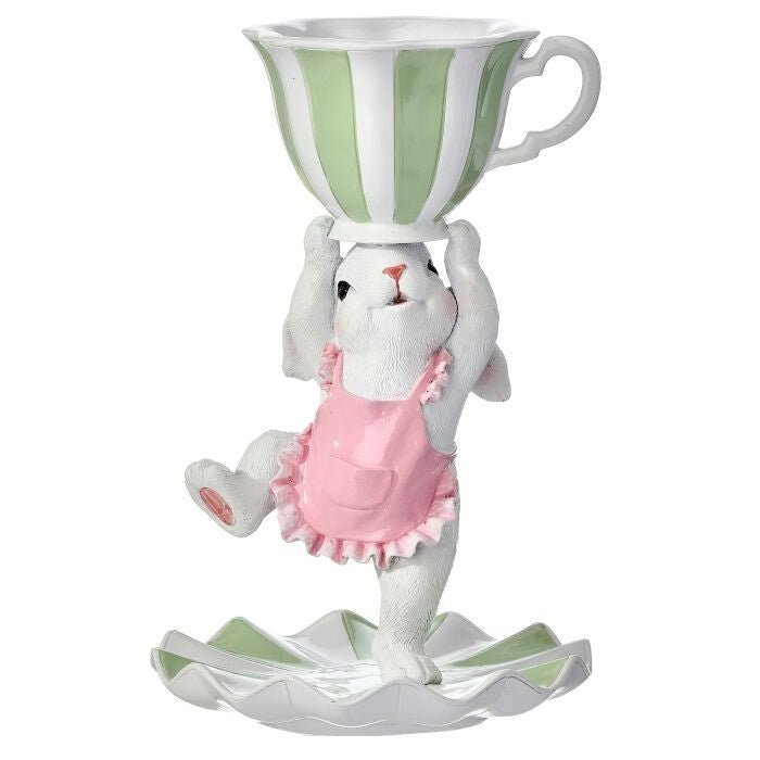 9.5" Resin Bunny W/Teacup