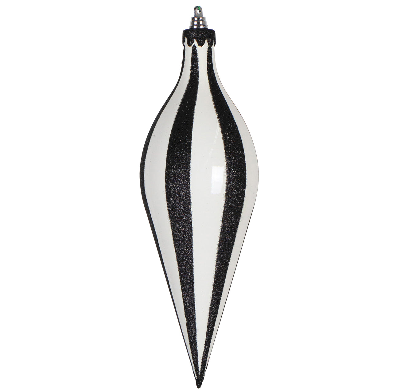 12" White/Black Glitter Lines Drop Ornam