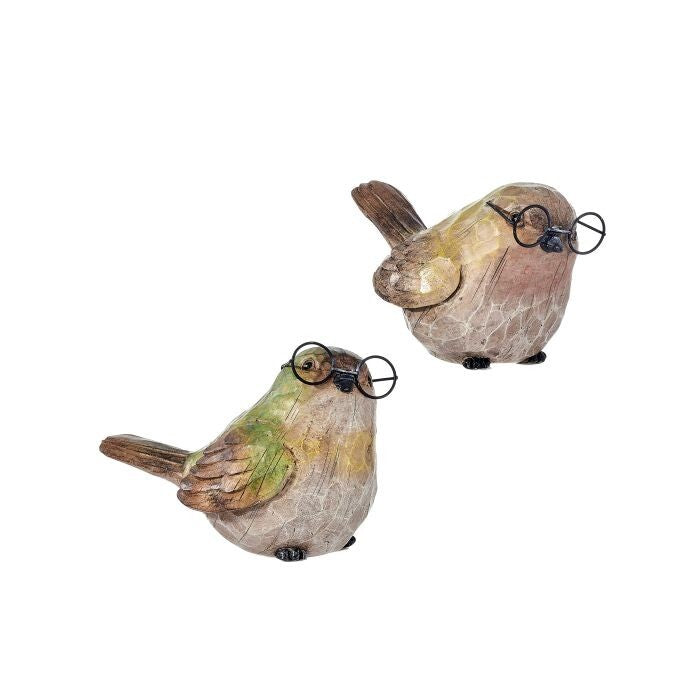 5" Resin Garden Bird W/Glasses 2/Ast