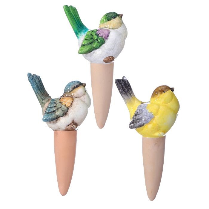 6.5" Terracotta Garden Bird Pot Stake 3/Ast