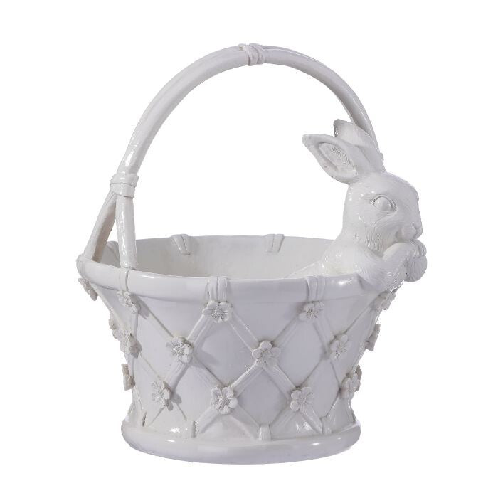 12" Resin Floral Basket W/Bunny
