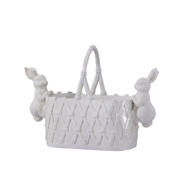 16" Resin Basket Planter W/Bunnies