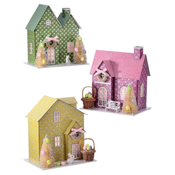 8.5"Led/Bty/Tmr Polka Dot Cboard House 3/Ast