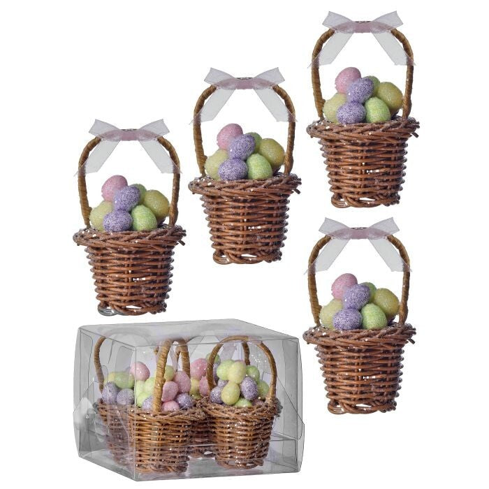 3" Easter Bskt Ornament W/ Pastel Eggs  Bx/4