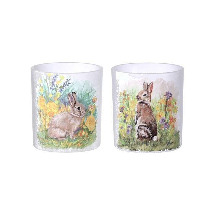 4" Glass Bunny/Flower Votive 2/Ast