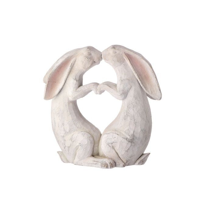 Resin 'Wood' Bunny Heart Couple 16"