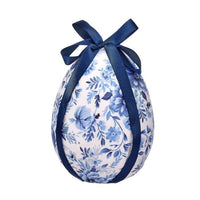 Fabric Toile Easter Egg W Bow 5.5