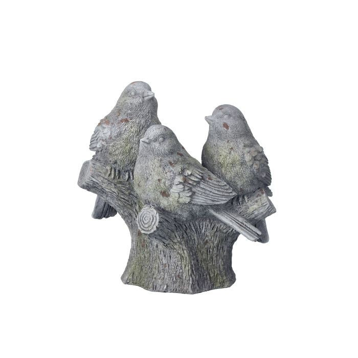 8.5" Outdoor Triple Birds On Tree Stump