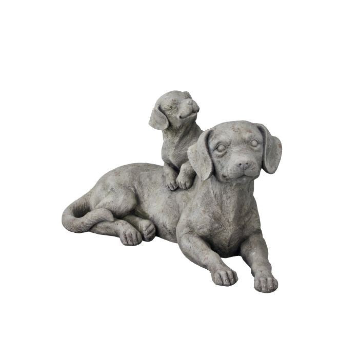 20" Outdoor Resin Laying Dog W/Puppy