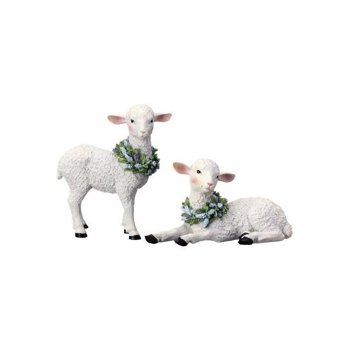 9.5-10" Resin Lamb W/Flower Collar 2/Ast