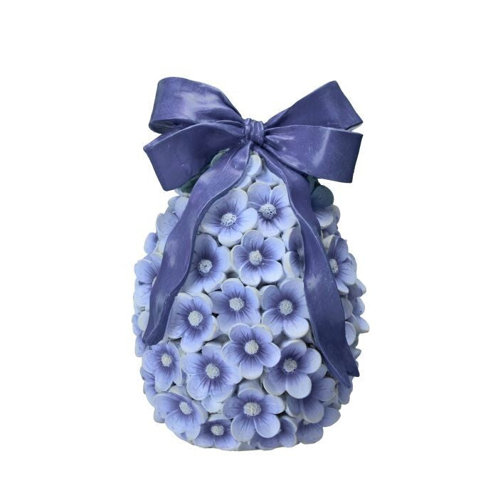7" Resin Hydrangea Blossom Egg W/Bow