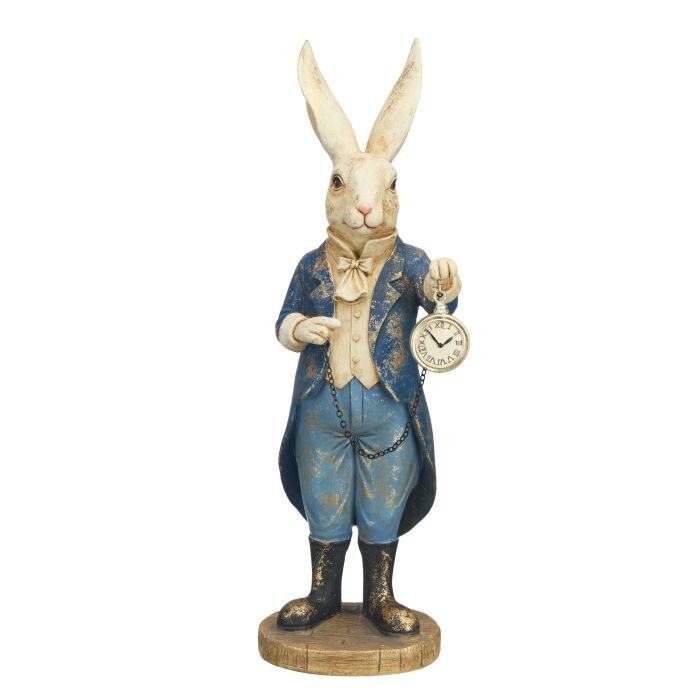 12" Rsn Antiqued Gentleman Bunny W/Clock