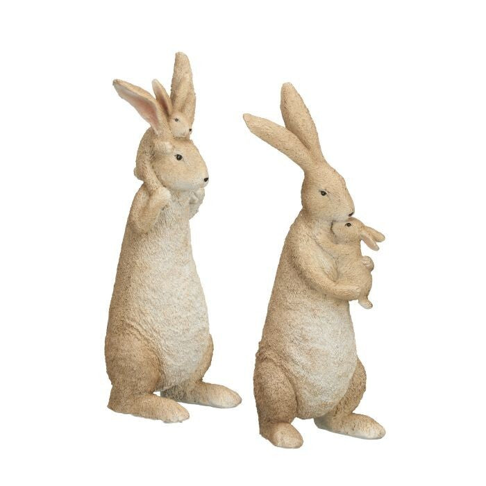 12" Resin Mother Bunny W/Baby 2/Ast